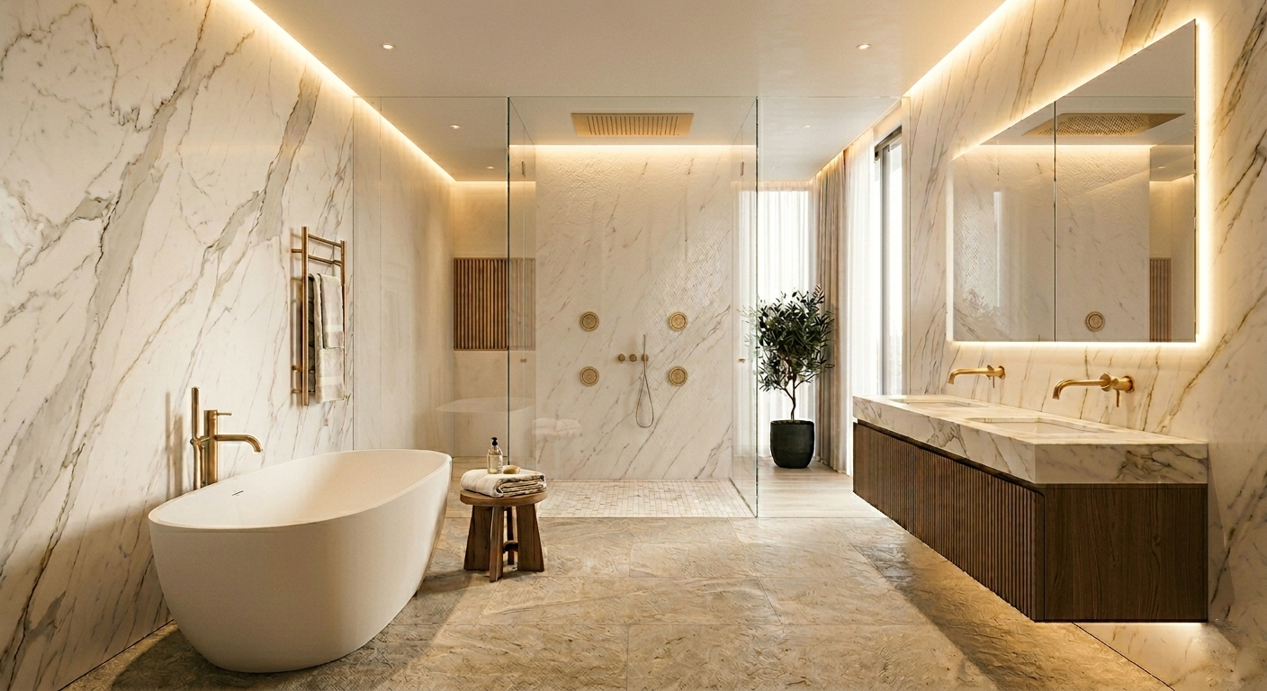 modern bathroom with stylish bath fittings in Delhi